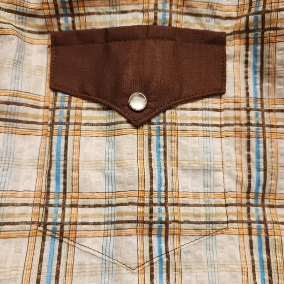 Vintage Rockmount Ranch Wear Western Style Pearl Snap Plaid Shirt Boys Size 16